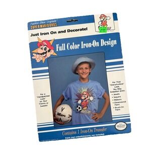 Vintage 90s Nintendo Iron On Mario Bros Colorful Soccer Deadstock